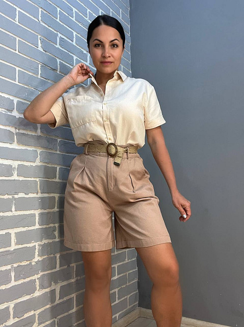 Шорты коттоновые Mix Ray 4022 бермуды высокая посадка на резинке пояс из льна капучино, капучино, S Киев - изображение 7