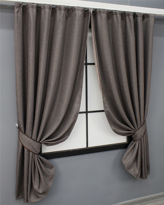 Комплект коротких штор VR-Textil Льон-блекаут Льон Мішковина № 1160ш Сіро-коричневий 130х170см 2 шт (35-0167) Київ - фото 2