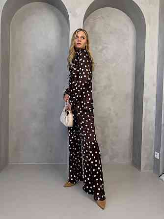 Женский стильный свободного кроя костюм из шелка сатина Шоколад Одесса