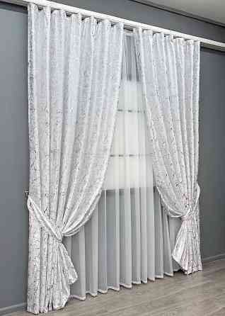 Комплект готових штор VR-Textil Льон мармур Royal Touch № 2009ш Білий 150х270 см 2 шт (33-1302) Київ