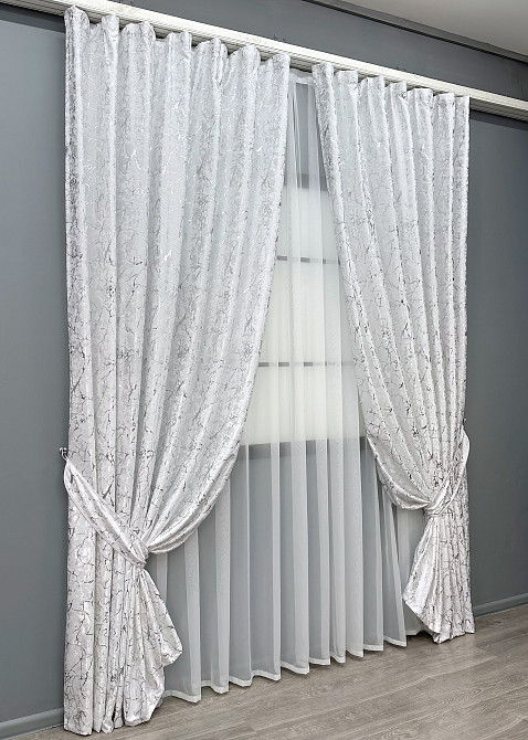 Комплект готових штор VR-Textil Льон мармур Royal Touch № 2009ш Білий 150х270 см 2 шт (33-1302) Київ - фото 3