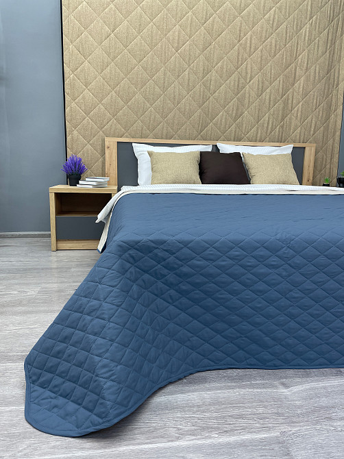 Покрывало двустороннее Decorator Microfiber ромб 180х215 см синий с бежевым (85-016) Киев - изображение 7