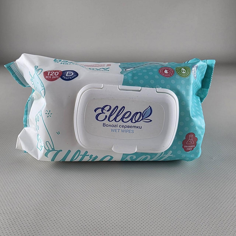 Серветки вологі 120 шт.з клапан "ELLEO" д/дітей алое (1 пачка) Харків - фото 1