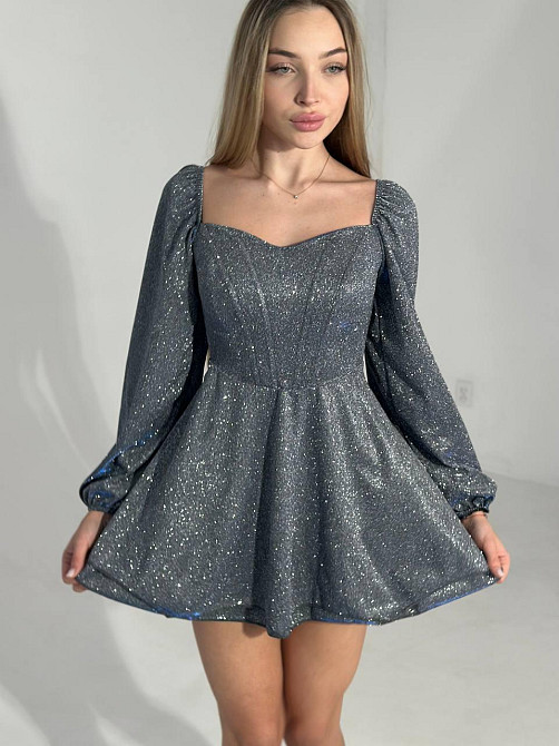 Жіноча стильна вечірня сукня з подвійною спідницею з люрексу 46/48 Одеса - фото 1