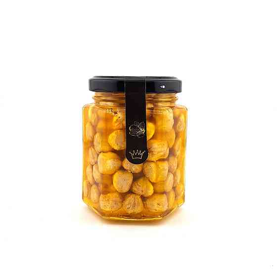 Горіхи з медом у скляній, шестикутній баночці вагою 240 грамів. Фундук. Одеса