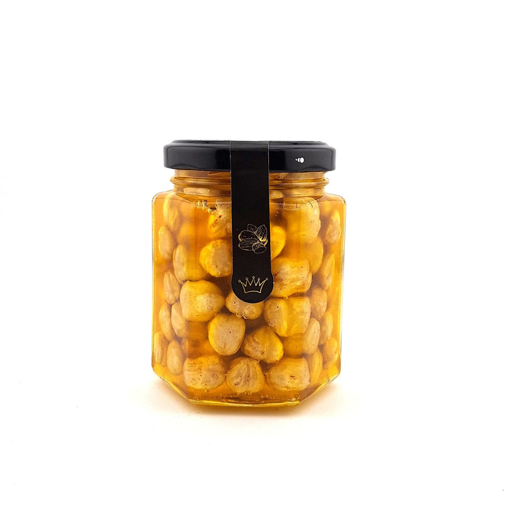 Горіхи з медом у скляній, шестикутній баночці вагою 240 грамів. Фундук. Одеса - фото 1