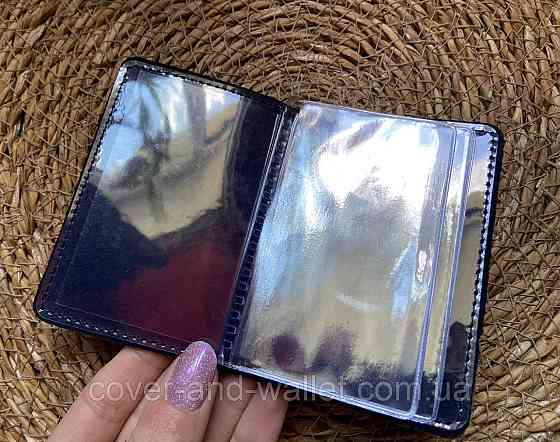 Обкладинка на права та ID паспорт синього кольору з гербом України ST Leather Київ