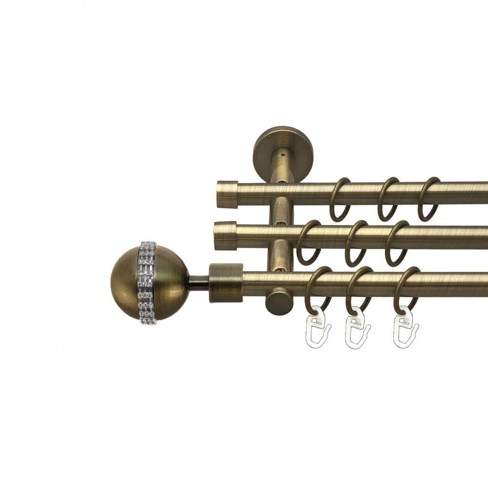 Карниз Orvit Авея металевий трирядний циліндр (20 см) гладка труба кільце металеве Антик 16\16\16 мм 160 см (00-00015681) Львів - фото 1