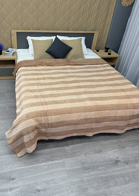 Плед 200х230 см (+-10см) Рогожка на овчині "Тедді" колір бежевий (87-295) Київ - фото 5