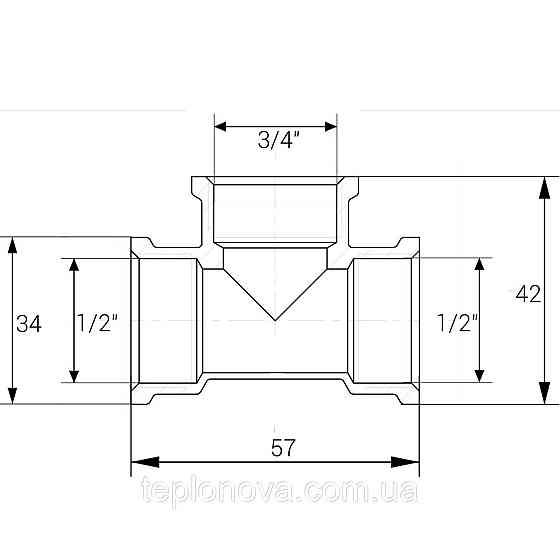 Трійник редукційний нікельований 1/2| ВР х 3/4| ВР х 1/2| ВР штампований А0217А(нк) VA Чернівці