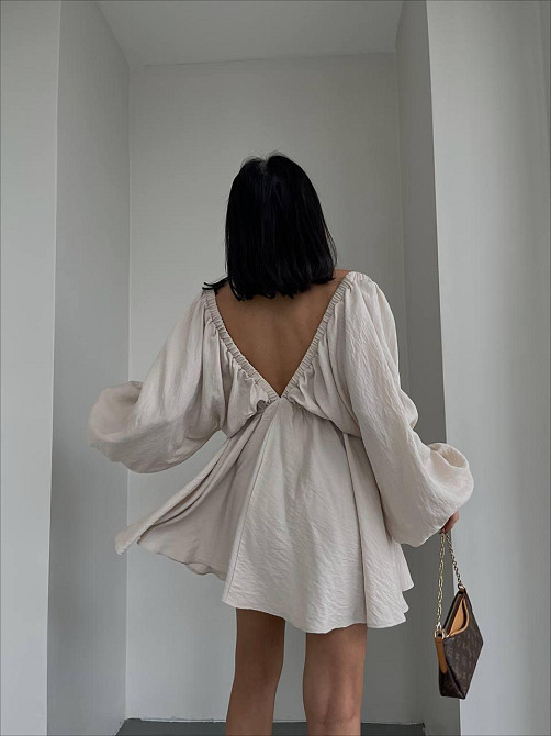 Женское легкое мини платье свободного кроя креп жатка Беж Одесса - изображение 3