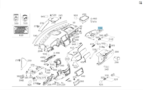 Mercedes-Benz  A1666805003 9051 Накладка під торпедою праворуч чорна ML/GLE W166 GLE Coupe C292 GL/GLS X166 Одеса