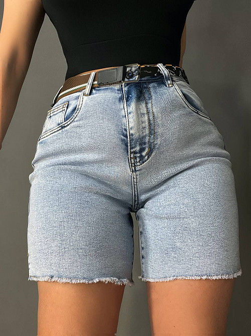 Шорты женские джинсовые Vindasion 4087 средней длины с разрезами и ремнем голубые, голубой, 26, 26, 66 см, 98 см Киев - изображение 19