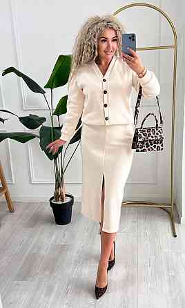 Женский невероятный костюм кардиган+юбка ангора вязка на трикотаже Молочный, 52/54 Одесса