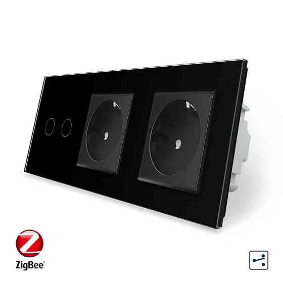 LIVOLO Розумний сенсорний прохідний/перехресний вимикач 2 сенсора 2 розетки Livolo чорний скло Коломия