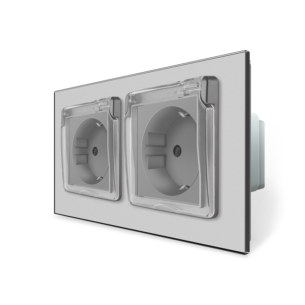LIVOLO Подвійна електрична розетка вологозахисна з кришкою IP44 з заземленням, LIVOLO, сіра, ск Коломия - фото 1