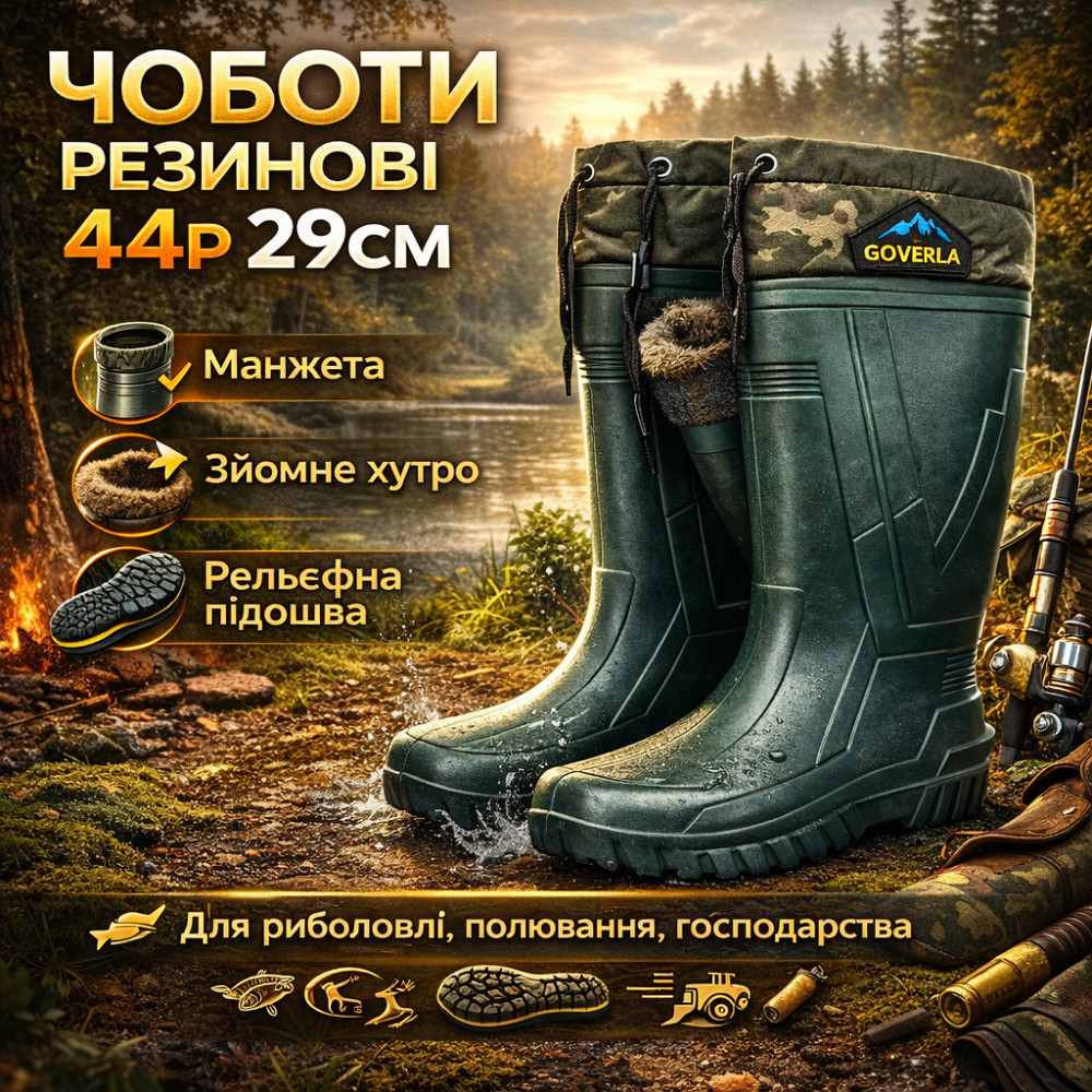 Комфортные резиновые сапоги для прогулок 44р 29см, Сапоги резиновые мужские комфортные XA-41 Ивано-Франковск - изображение 1