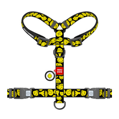 Шлей для собак WAUDOG Nylon анатомічна H-подібна з QR-паспортом "Смайли на чорному" пластиковий фастекс, L (345-0181) Винница - изображение 2