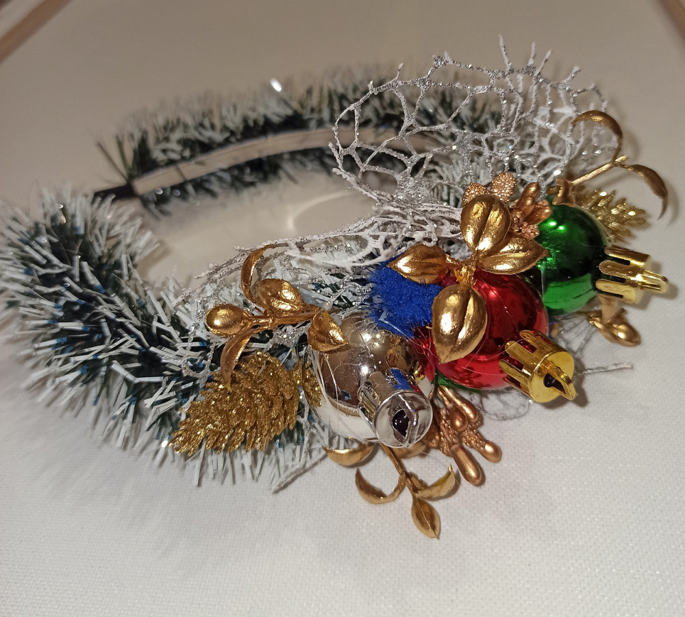 Обруч новорічний на голову з мішурою і новорічними іграшками, універсальний розмір, різнокольоровий ручна робота Київ - фото 4