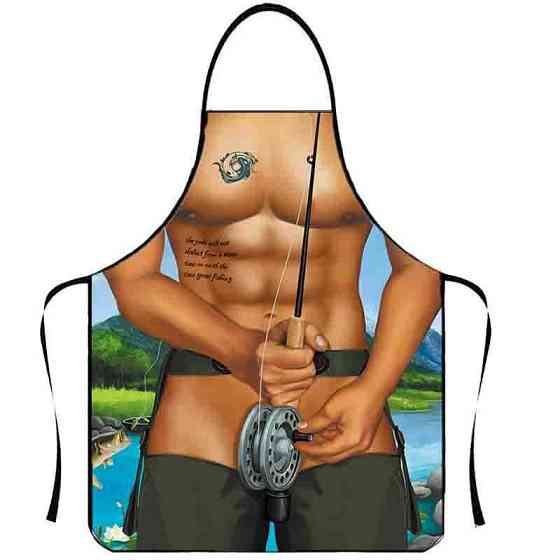 Фартук прикольный с голым мужским торсом Рыбак 75 на 60 см разноцветный Киев