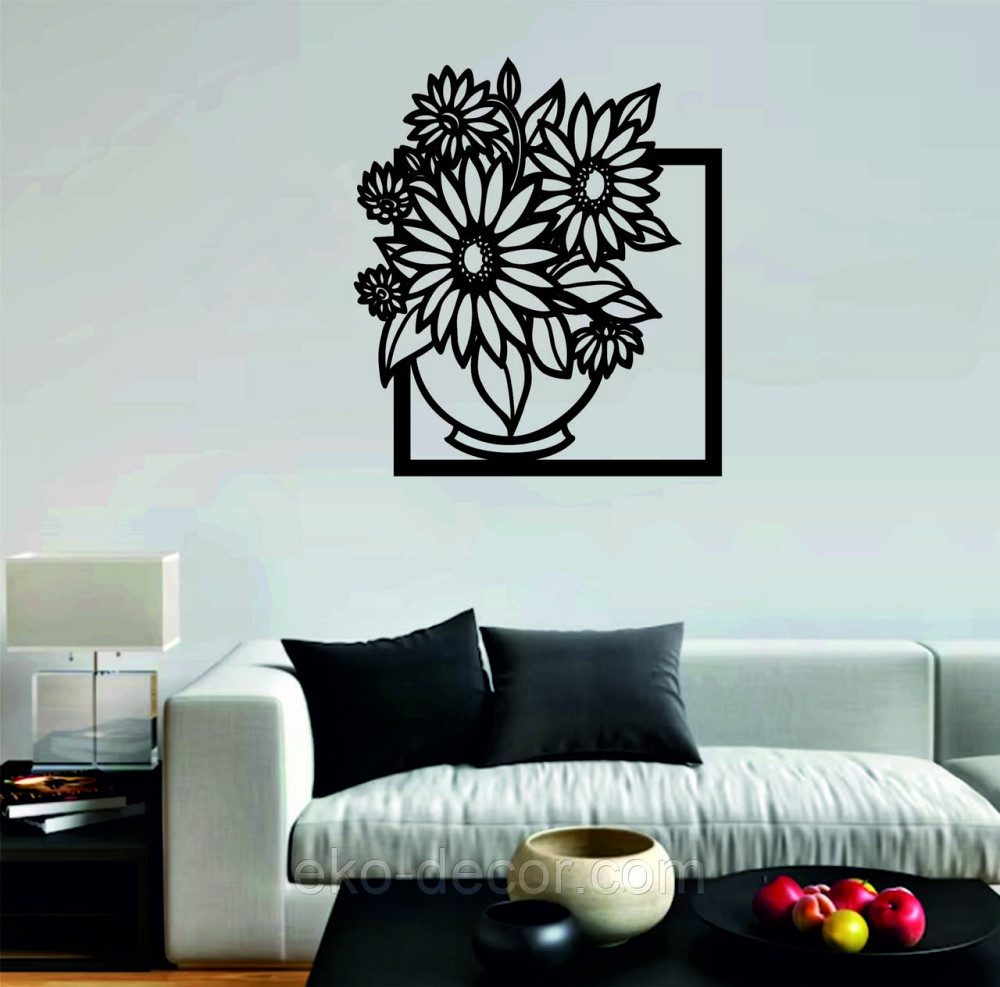 Декоративное настенное Панно «Букет цветов», Декор на стену 70*61 см, Черный Киев - изображение 2