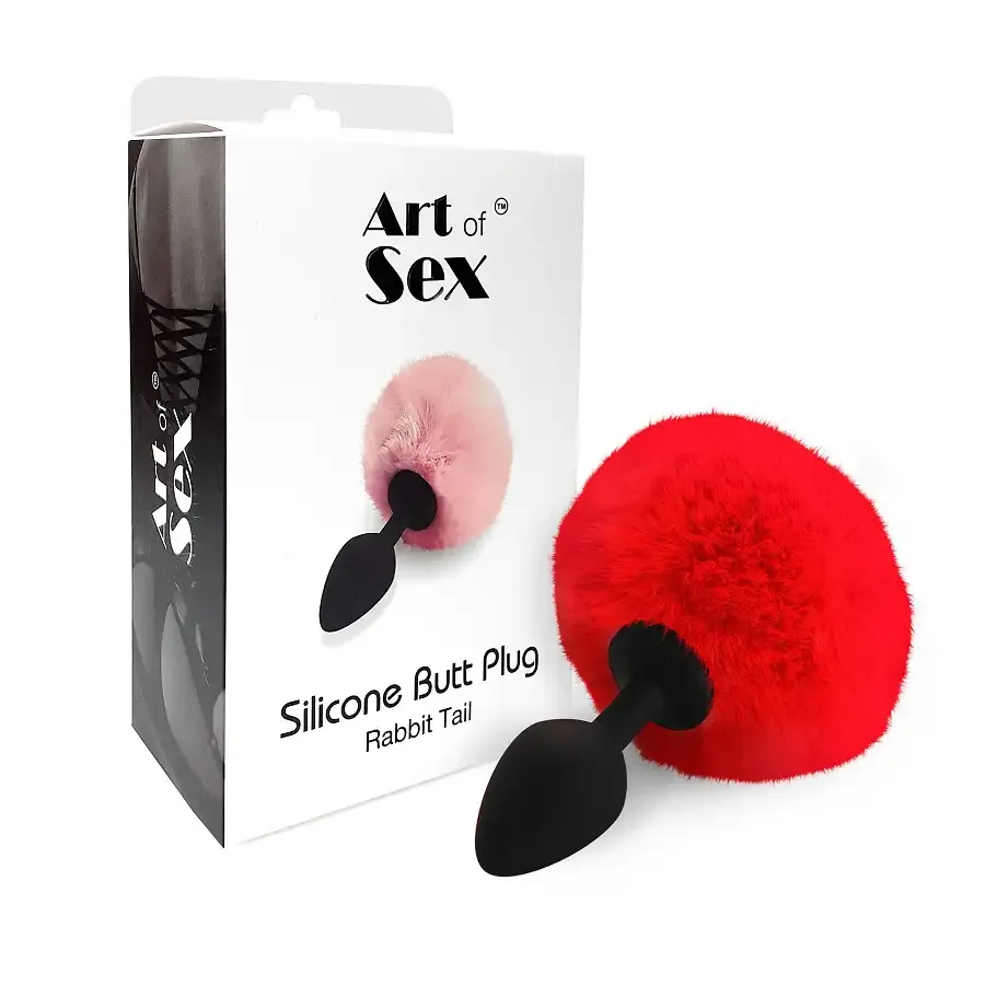 Силіконова анальна пробка М Art of Sex - Silicone Bunny Tails Butt plug Red, діаметр 3,5 см Львів - фото 3