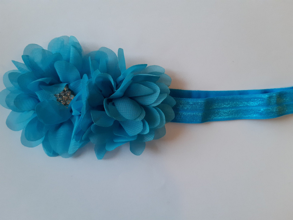 Дитяча блакитна пов'язка з квіткою - розмір універсальний (на резинці), квітка 10см Київ - фото 1