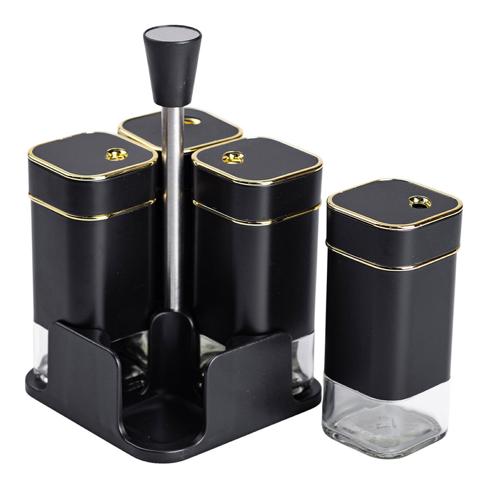 Yiwu Набір для спецій на підставці 4 предмети 10х10х17 см ємності для приправ 120 мл Чорний HP- Киев - изображение 3