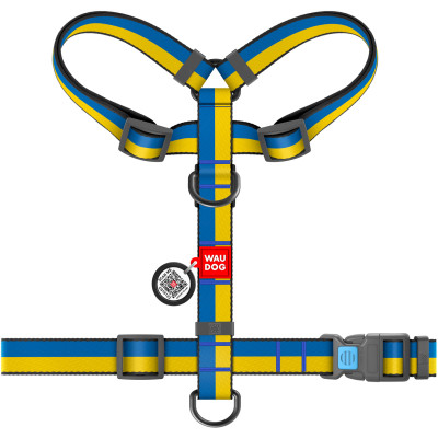 Шлея для собак WAUDOG Nylon з QR паспортом анатомічна H-подібна "Colors of freedom" M (5150-4020) Вінниця - фото 2