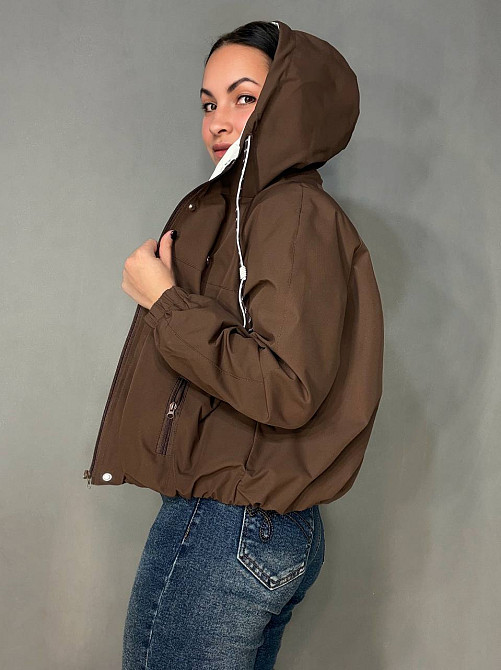 Куртка женская YZY 30281 ветровка с капюшоном оверсайз one size, коричневый, one size Киев - изображение 7