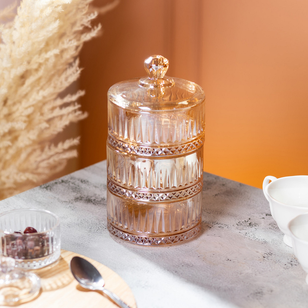 Цукерниця триярусна скляна Ø 10 см ваза цукерниця кругла з кришкою HP-YH-73 Коломия - фото 5