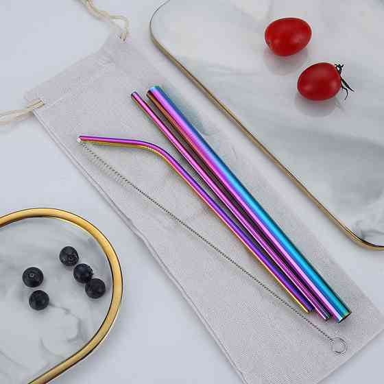 Набор эко-соломинок из металла, 4 шт, розовое золото Киев