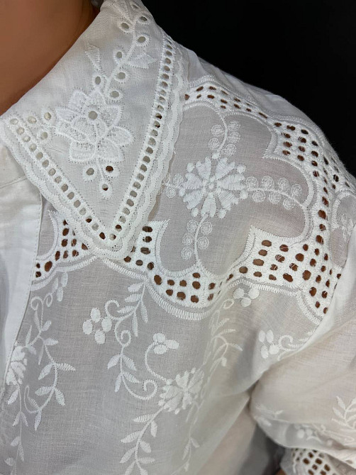 Рубашка женская A-N 8132 кружево вышивка на пуговицах короткий пышный рукав белая, белый, M Киев - изображение 2