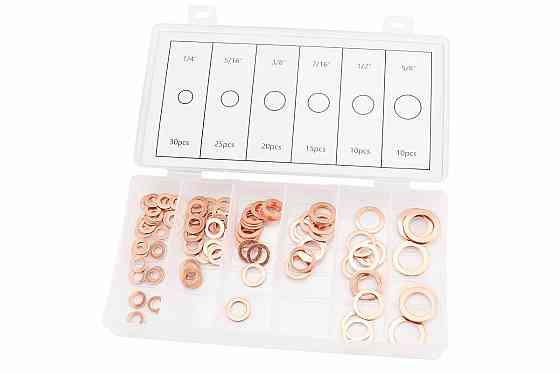 Набір мідних шайб (6х10х1, 8х14х1, 10х16х1, 12х16х1,5, 14х20х2, 16х22х1,5) 6 видів, 110шт Київ