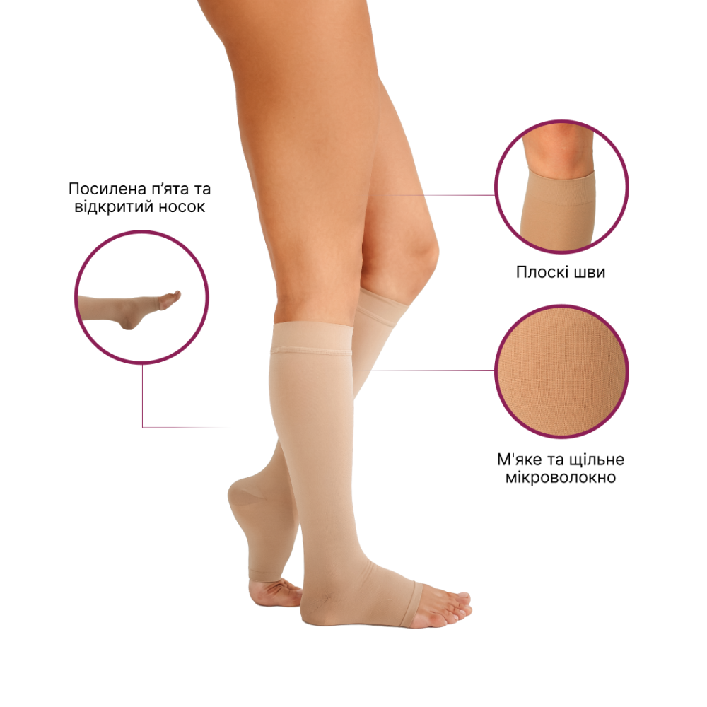 Гольфы компрессионные медицинские 2 класс с открытым носком (бежевый) стандартные, Microtrans Микрофибра Днепр - изображение 7
