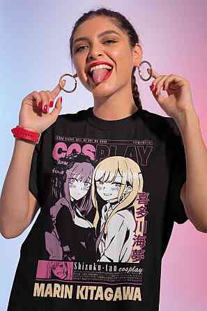 Футболка для хлопчика з аніме принтом Мй Дресс Уп Дарлінг оверсайз (зріст від 165 до 180) Чорний AnimeJ0376m Дніпро