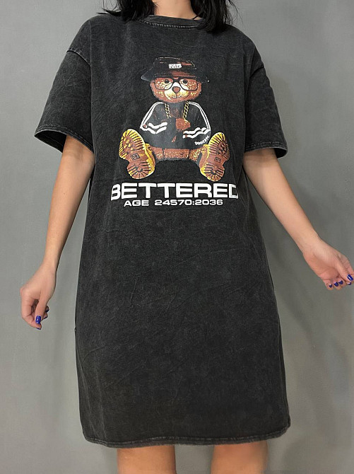 Сукня жіноча Sessanta 25011 футболка оверсайз варена тай дай з принтом ведмедик чорна, чорний, one size Київ - фото 16