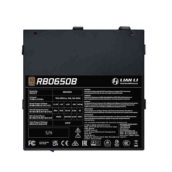 Блок питания Lian Li RB0650B, 80 Plus Bronze, Black, EU Cord (G9P.RB0650B.B000.EU) ( 20356 ) Харків