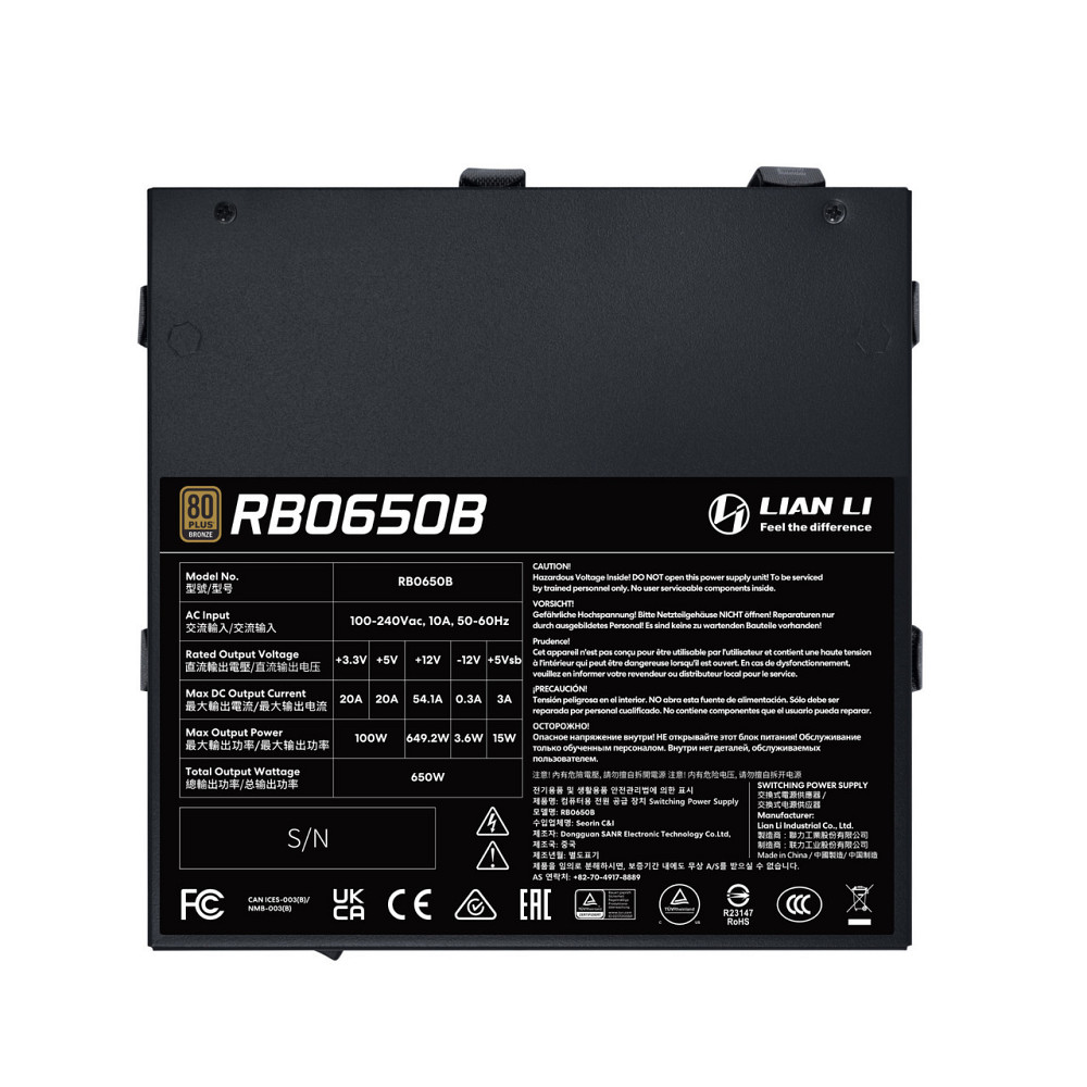 Блок питания Lian Li RB0650B, 80 Plus Bronze, Black, EU Cord (G9P.RB0650B.B000.EU) ( 20356 ) Харків - фото 2