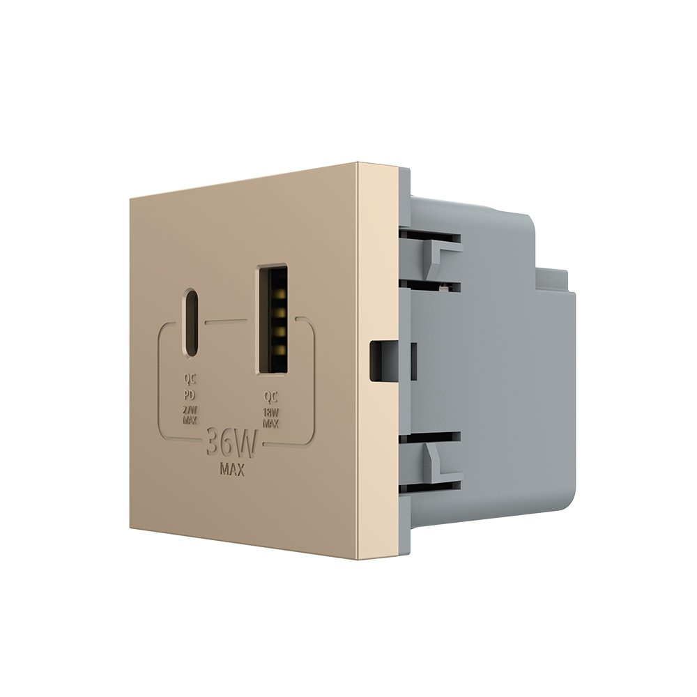 LIVOLO Розетка LIVOLO USB-A + USB-C PD 36Вт, золота, швидке заряджання, Power Delivery QC 3.0, Коломия - фото 6