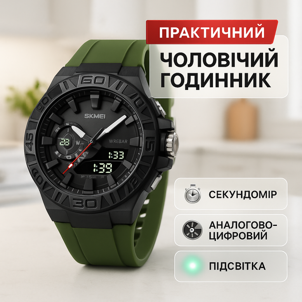 Годинник наручний електронний тактичний SKMEI 2276AG, Водонепроникний годинник для риболовлі KL-87 Львів - фото 3