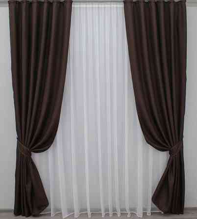 Комплект готовых штор VR-Textil Лен-блэкаут Лен Мешковина № 291ш Венге 100х270см 2 шт (31-044) Киев