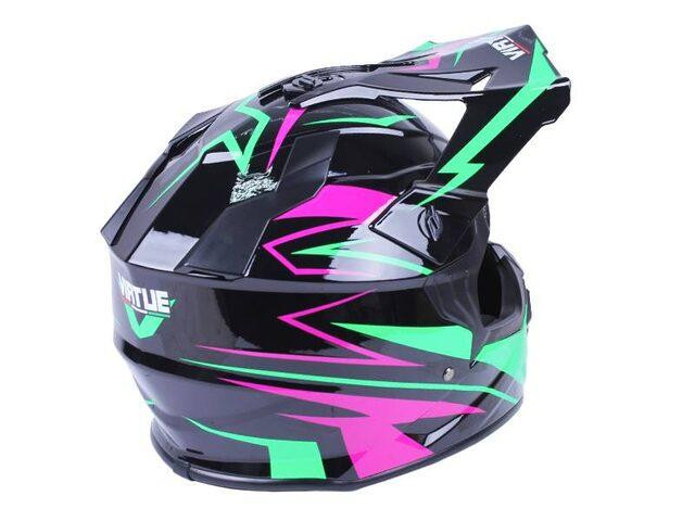 Мотошлем кроовый MD-911 (черный с зеленым и малиновым, size XS) Мукачево - изображение 2