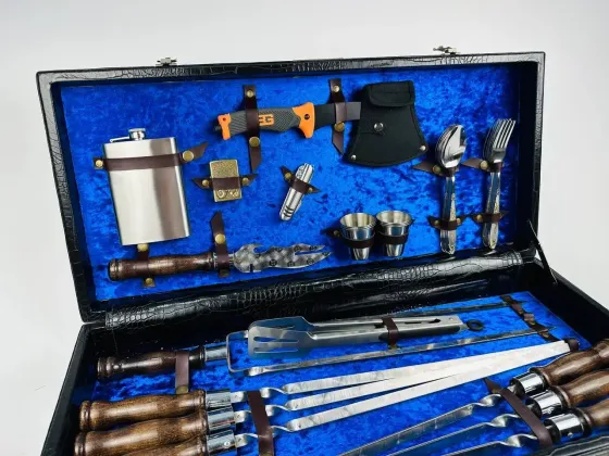 Набори шампурів, Набір шампурів у шкіряному кейсі VIP 8 Шампури, вертіла Тернопіль