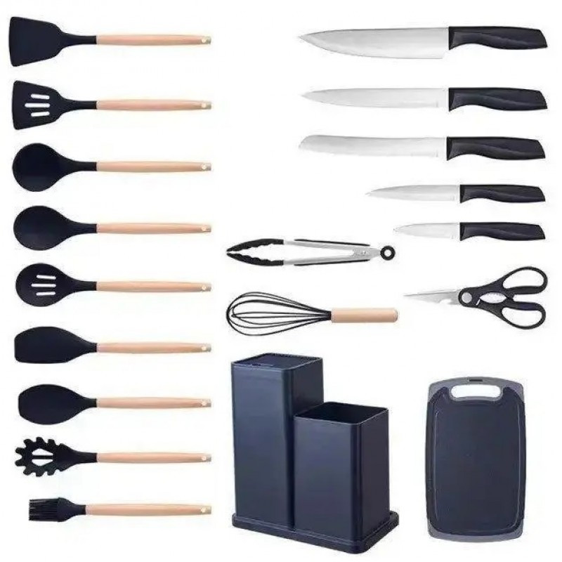 Набор кухонных принадлежностей UN-1872 19 предметов из нержавеющей стали и силикона, с подставкой, эргономика. Одесса - изображение 3