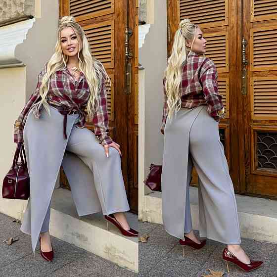 Женские базовые брюки с имитацией юбки костюмка Серый, 56/58 Одесса