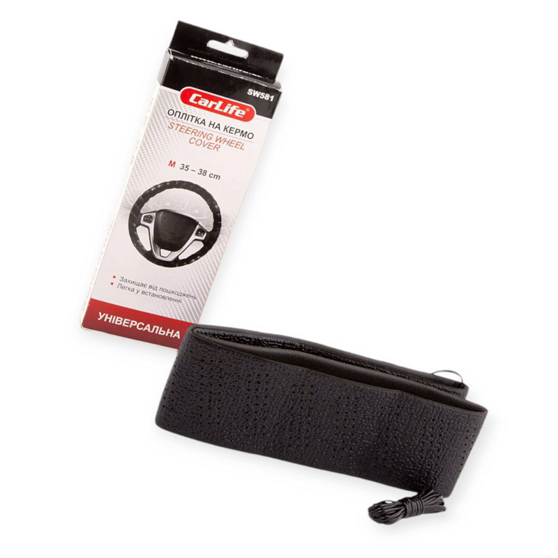 Оплетка руля m кожзам (35 - 38 см) черная перфор. carlife Мукачево - изображение 1