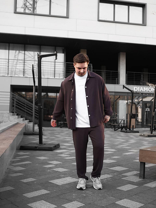 Чоловічий літній костюм Casual сорочка та штани Оверсайз жатка весна літо SANE шоколад L Одеса - фото 4