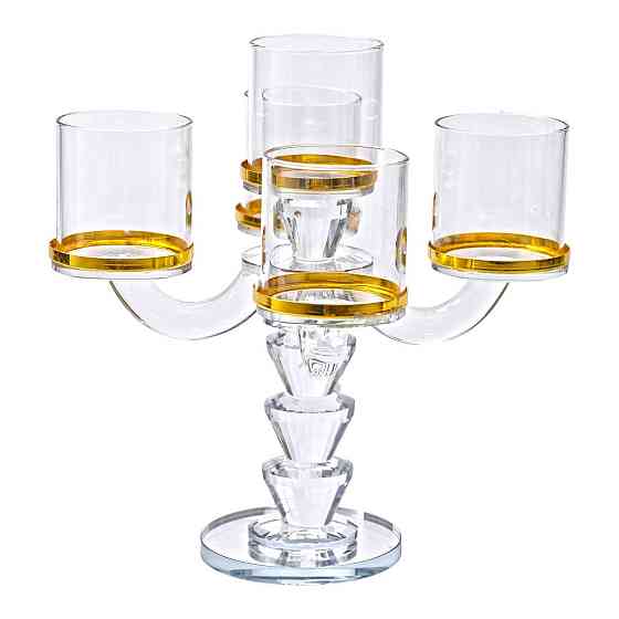 Канделябр на 5 свічок 19×19×23 см підсвічник скляний декоративний із золотою окантовкою HP-4-36 Київ