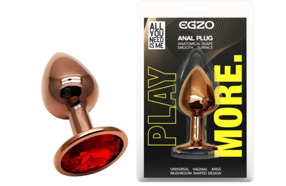 Анальная пробка с кристаллом EGZO - Dark Gold Round Plug Red, size S Sex Aura Киев